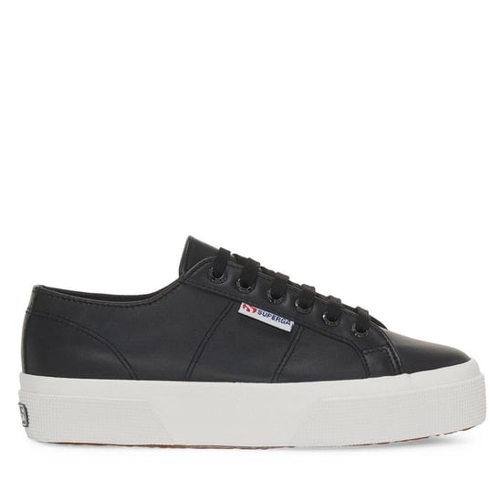 Superga Womens/Ladies 2740 Nappa Leather Platform Trainers (Black/Avorio) - Image 1