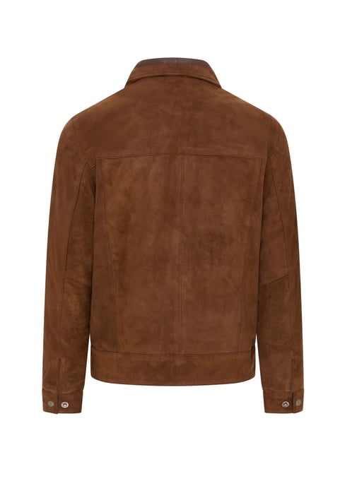 Mens Brown Retro Classic Suede Leather Harrington Biker Jacket - Bryne