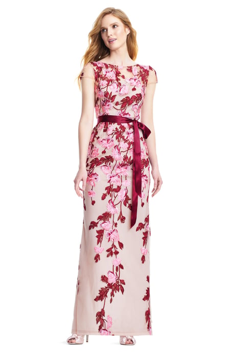 Cascading Floral Column Gown in Multicolour