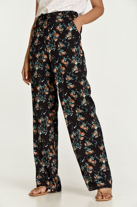 Black Floral Wide Leg Pants - Image 3