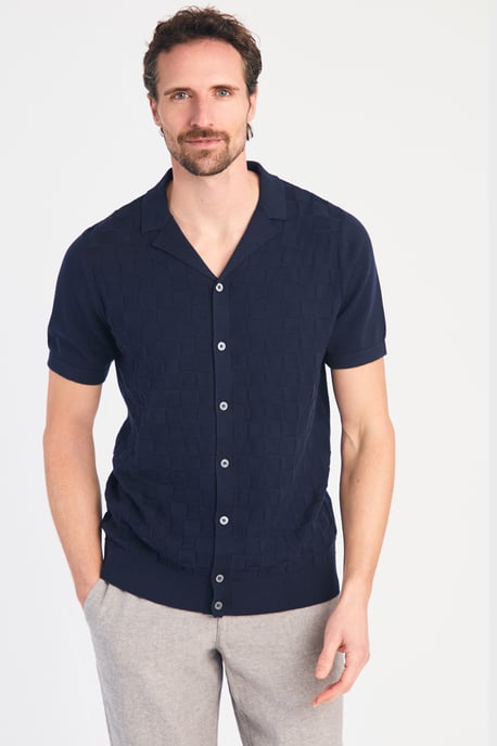 Dark Navy Cotton Knitted Check Shirt