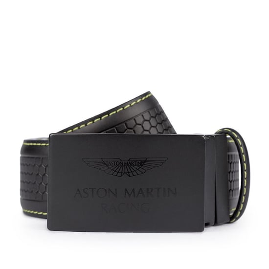 Men's Hackett, Aston Martin Racing Central Stitch Leather Belt in Black & Lime