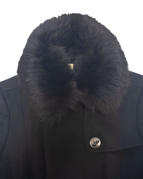 Burberry Coat with Fur Collar Trim in Black Virgin Wool - Image 6