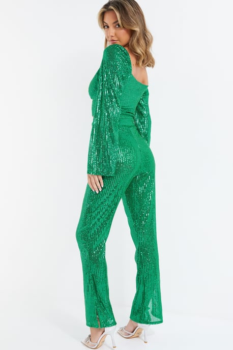 Green Sequin Palazzo Trousers