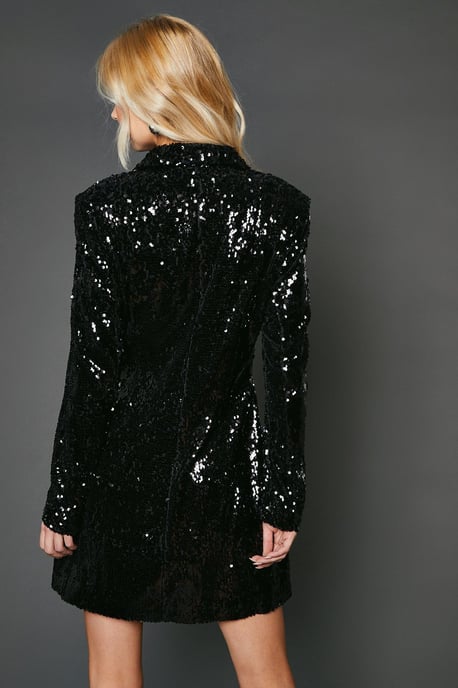 black sequin blazer dress Miss Circle Silver Night Black Sequin Crepe Tuxedo Blazer Dress S main image 1
