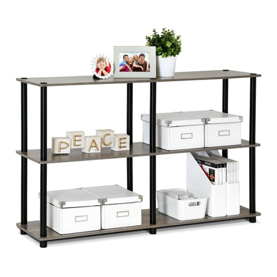 Furinno Turn-N-Tube 3-Tier Double Size Storage Display Rack - French Oak Grey/Black