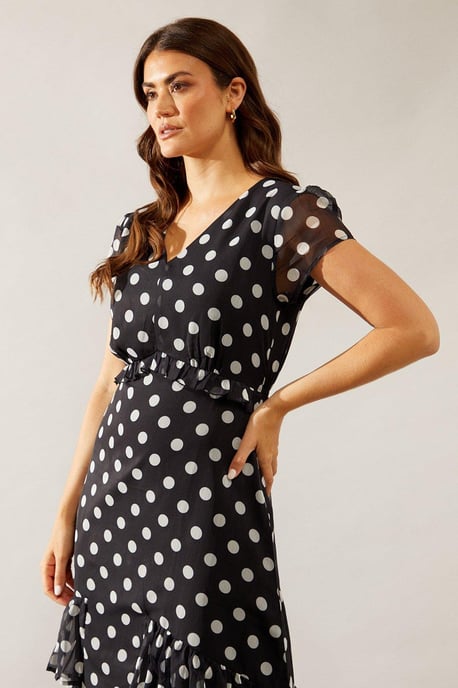 Spot Print Chiffon Ruffle Frill Maxi Dress - Image 4
