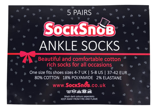 SOCK SNOB - 5 par svarta damstrumpor med hjärta och rosetter - Image 2