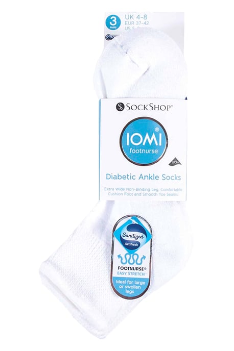 IOMI - 3 Pairs Cotton Cushioned Diabetic Socks for Swollen Feet and Legs - White - Image 2