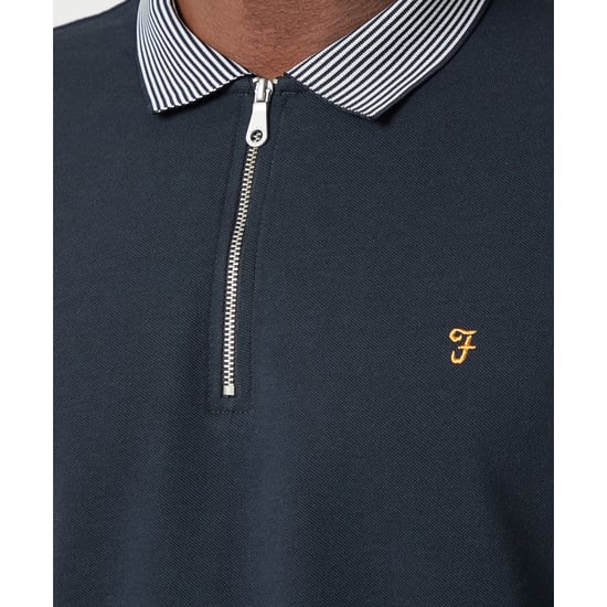 Men's Farah Vancouver Zipped Long Sleeve Polo Shirt in Navy
