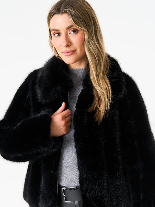 Zip Front Faux Fur Short Jacket