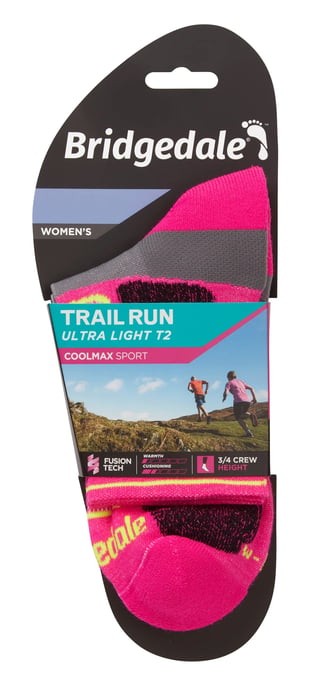 Bridgedale - Womens Running Ultralight Merino Socks - Pink - Image 2