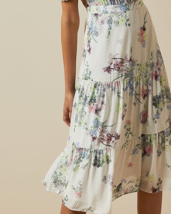 Ted Baker Grove Pergola Puff Sleeved Midi Dress, Ivory