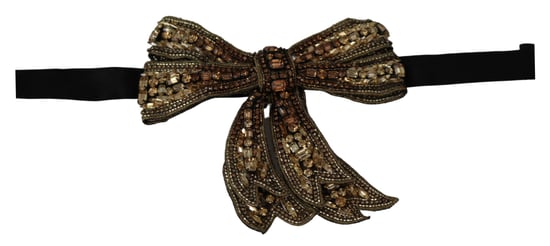Dolce & Gabbana Gold Tone Silk Rhinestone Embellished Women's Bowtie