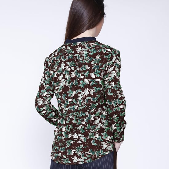 Satin Col-V Blouse en bladeren print - Image 2