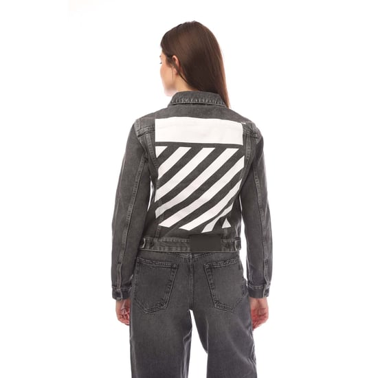 Women's Off White Diagonal Regular Jacket in Grey White