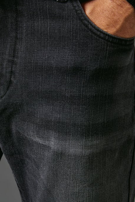 Washed Black Stretch Straight Leg Jeans