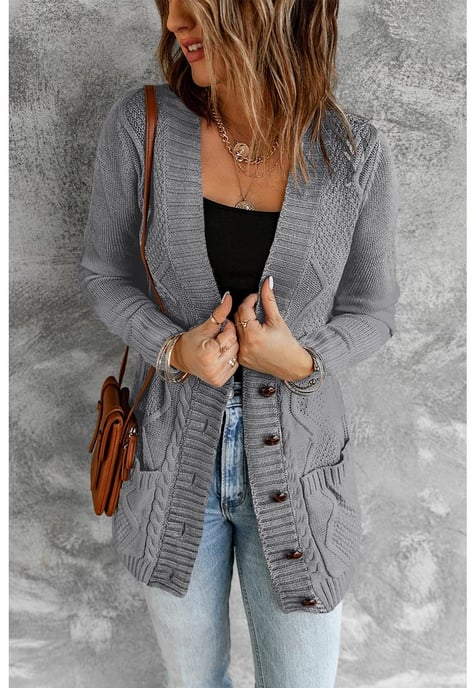 Women's Front Pocket and Buttons Closure Cardigan in Dark Gray - Image 1