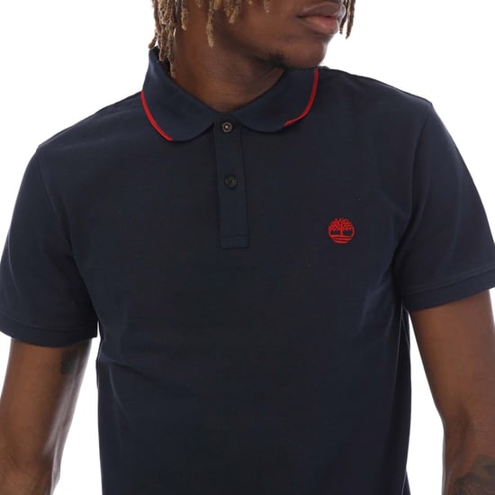 Men's Timberland Millers River Printed Neck Polo Shirt in Navy