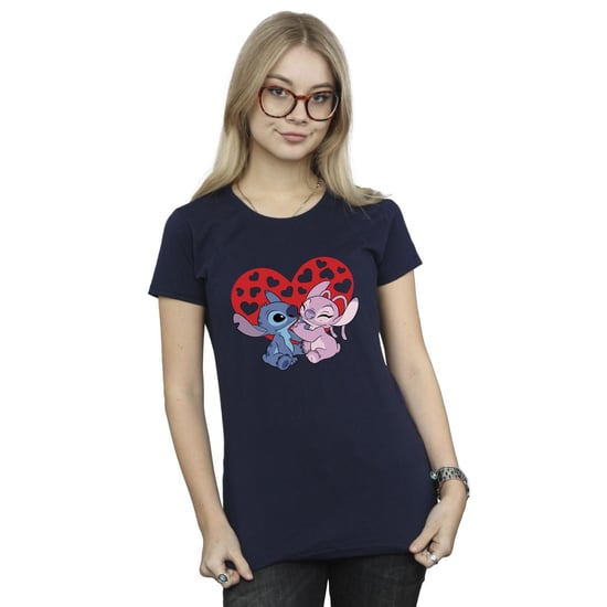 Disney Womens/Ladies Lilo & Stitch Hearts Cotton T-Shirt (Navy Blue)