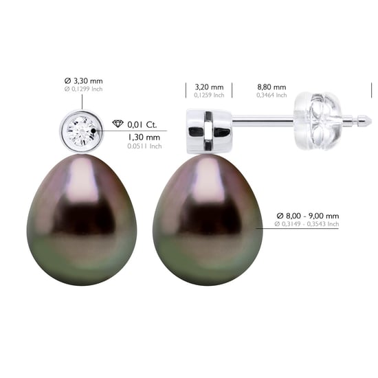 Oorbellen Prestige - Diamanten 0,02 ct - Wit Goud - Echte Gecultiveerde Tahiti Parels Parel 9-10 mm - Image 2
