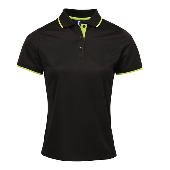 Premier Womens/Ladies Contrast Coolchecker Polo Shirt (Black/Lime) - Image 1