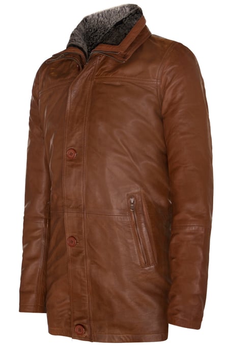 Medium length warm jacket with removable collar