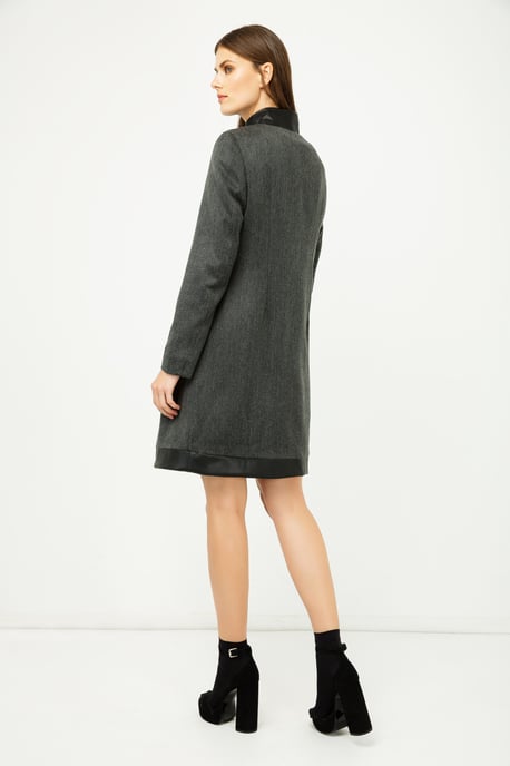 Dark Grey Coat with Pleather Detail