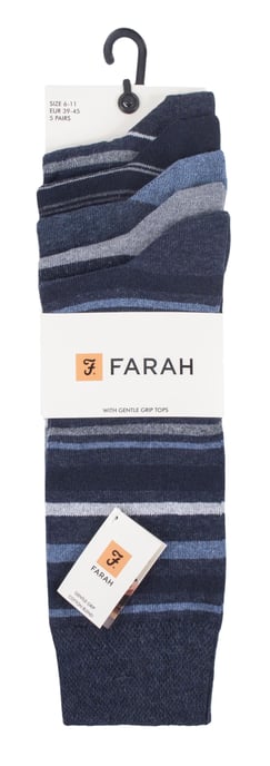 Farah - 5 Pack Mens Thin Breathable Classic Striped Patterned Soft Top Cotton Dress Socks - FCS271DENTEL (Striped) - Image 2
