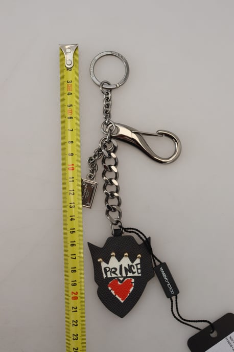Dolce & Gabbana Black Prince Spikknappar Logotyp Silver Mässing Herrnyckelring - Image 3
