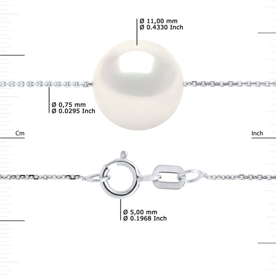 DIADEMA - Necklace - Real Freshwater Pearls - Cable Chain in White Gold