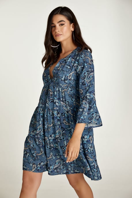 Indigo Paisley Print A Line Dress