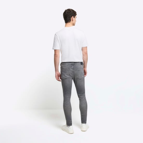 River Island Mens Skinny Jeans Grey Super Spray On Faded