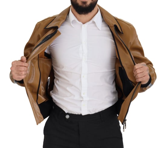 Dolce & Gabbana Mörk Kamel Bomull Full Zip Blouson Herrjacka - Image 5