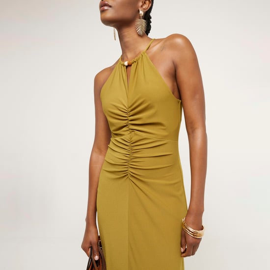 River Island Womens Bodycon Maxi Dress Green Ruched Halter Neck