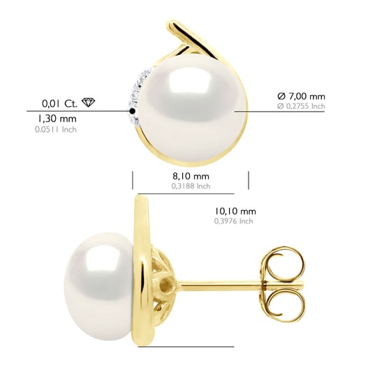 Oorbellen Omgeving Diamanten 0,03 Ct Geel Goud - Echte GeCultiveerde Zoetwaterparels Knop 7-8 mm - Image 2