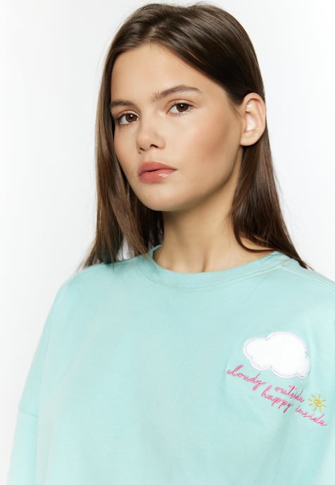Mymo Sweatshirt met applicatie Dames aqua - Image 5