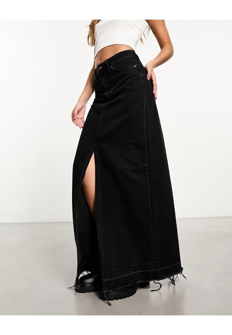 ASOS DESIGN denim maxi skirt with double split in washed black
