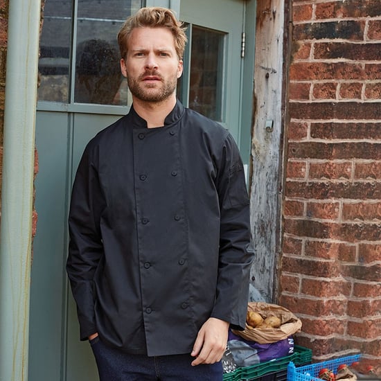 Premier Heren Coolchecker Chef Jacket met lange mouwen (Zwart) - Image 4