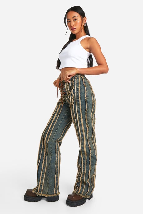 Lace Up Distressed Seam Jeans - Image 3