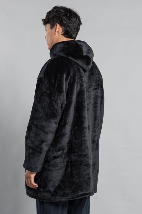 Black Hooded Blanket With Kangaroo Pocket
