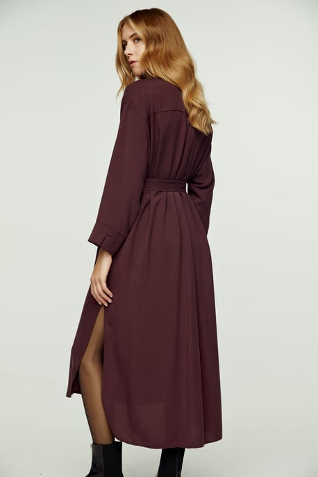 Burgundy Midi Dress with Side Slits