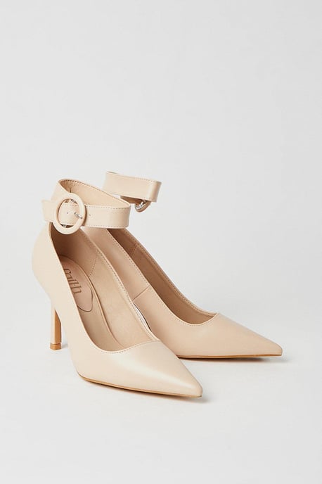 Faith: Chantelle Buckle Ankle Strap High Stiletto Court Shoes