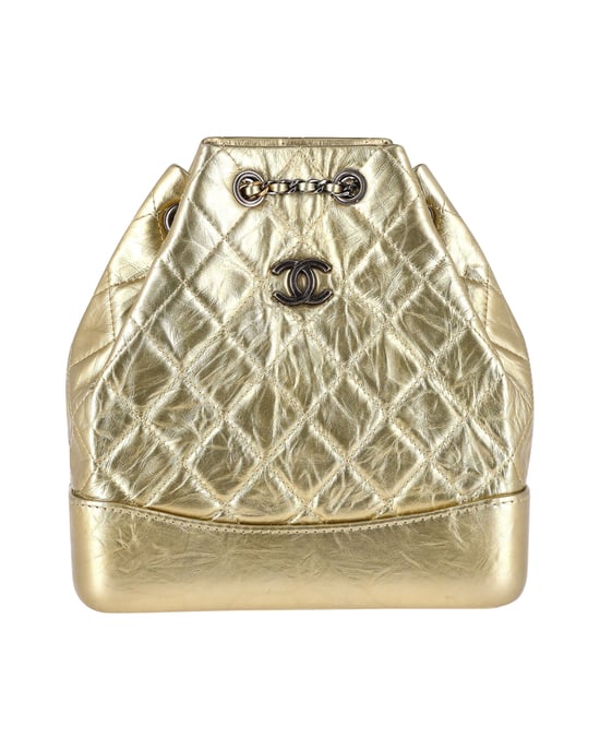 Chanel Metallic Quilted Gabrielle Small Backpack in Gold Calfskin Leather