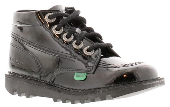 Kickers Younger Girls Ankle Boots Hi Zip Leather With Lace and Zip black patent - Image 1