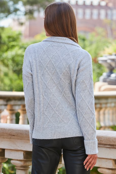 Light Grey Half Zip Cable Knit Jumper