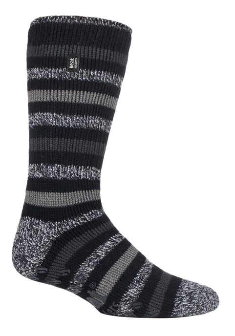 Heat Holders Mens Twist Stripe Patterned Fleece Lined Slipper Socks - Image 1