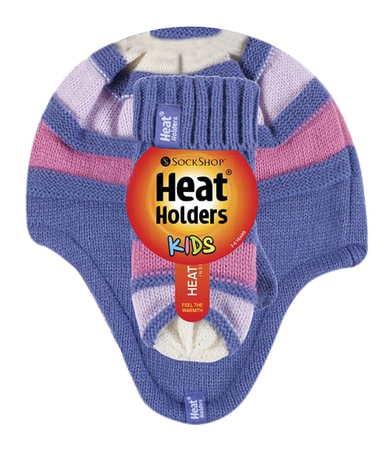Heat Holders - Kids Girls Winter Warm Fleece Lined Cable Knitted Thermal Beanie Hat and Mittens with Ear Flaps - LS1P10 - Image 2