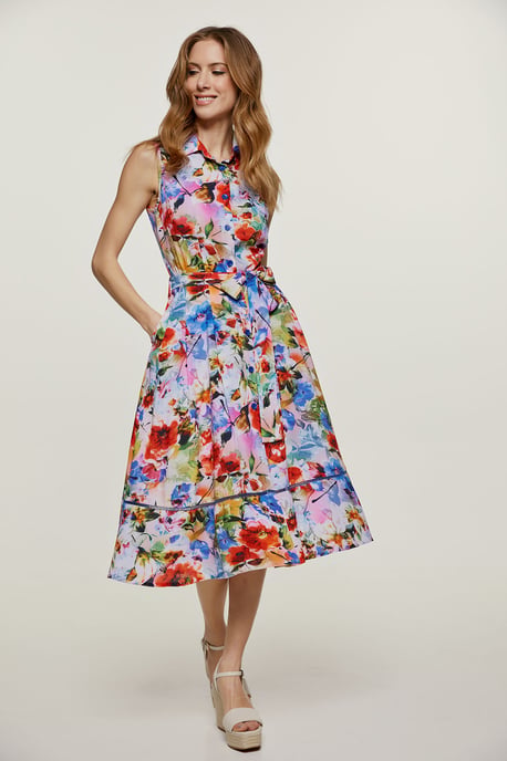 Floral Sleeveless Dress with Belt - Image 1