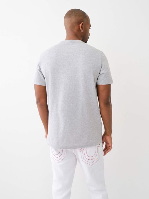 Short Sleeve Fray Twill Applique Tee in Grey